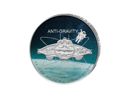 Stříbrná mince 1 oz NIKOLA TESLA  Antigravitační stroj 2023 Kolorovaná