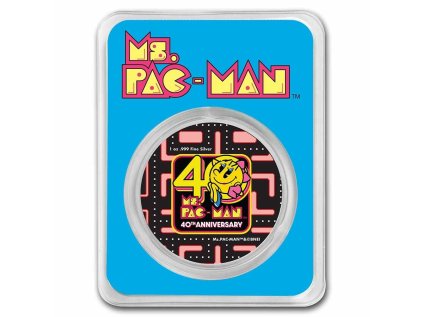 Stříbrná mince 1 oz Miss PAC-MAN 40th Anniversary 2021 Kolorovaná TEP  PAC-MAN 40. výročí