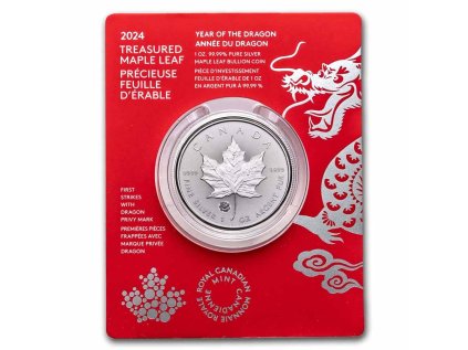 Stříbrná mince 1 oz Maple Leaf  Rok draka 2024 First Strike