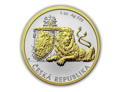 Stříbrná mince 1 oz Český lev 2017 Zlacená v etui