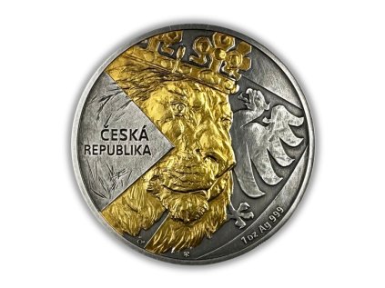 Stříbrná mince 1 oz Český lev 2024 Zlacená s úpravou Antique