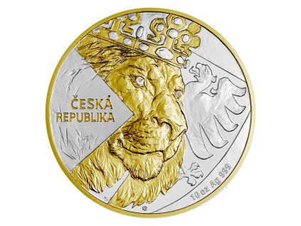 Stříbrná mince 10 oz Český lev 2024 Zlacená v luxusní dřevěné etui