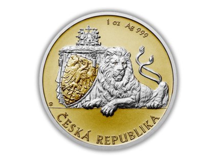 Stříbrná mince 1 oz Český lev 2018 Zlacená v etui