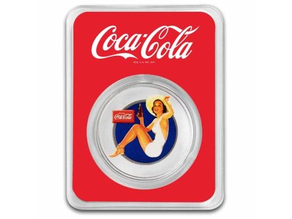 Stříbrná medaile 1 oz Coca Cola Brunette Beauty Kolorovaná TEP  Coca Cola Bruneta
