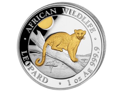 Stříbrná zlacená mince Somalia Leopard 100 šilinků 1 oz 2021