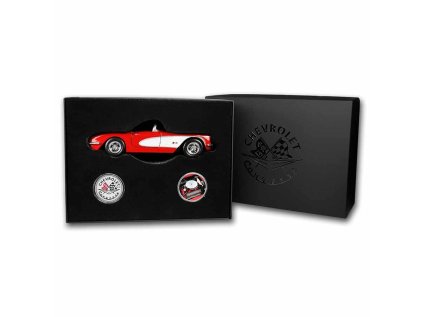 1959 corvette 2 x 1 oz silver round die cast car set red 274027 slab