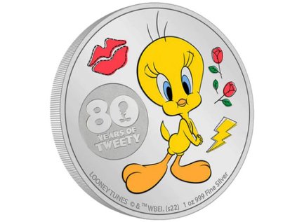 Stříbrná mince 1 oz Tweety 80th Anniversary 2022 Proof  Kanárek Tweety 80. výročí