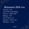 Stříbrná mince 1 oz Britannia 2024 Pozlacená Limitovaná edice