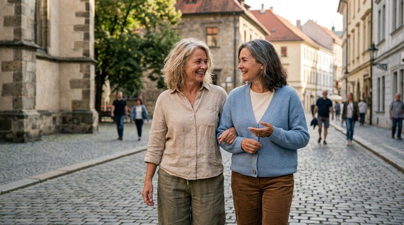 Dve priateľky na prechádzke mestom