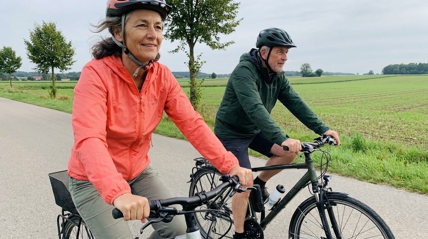 Muž a žena na bicykloch na vidieckej ceste