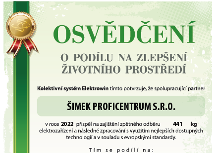 Osvědčení o našem přínosu životnímu prostředí za rok 2022