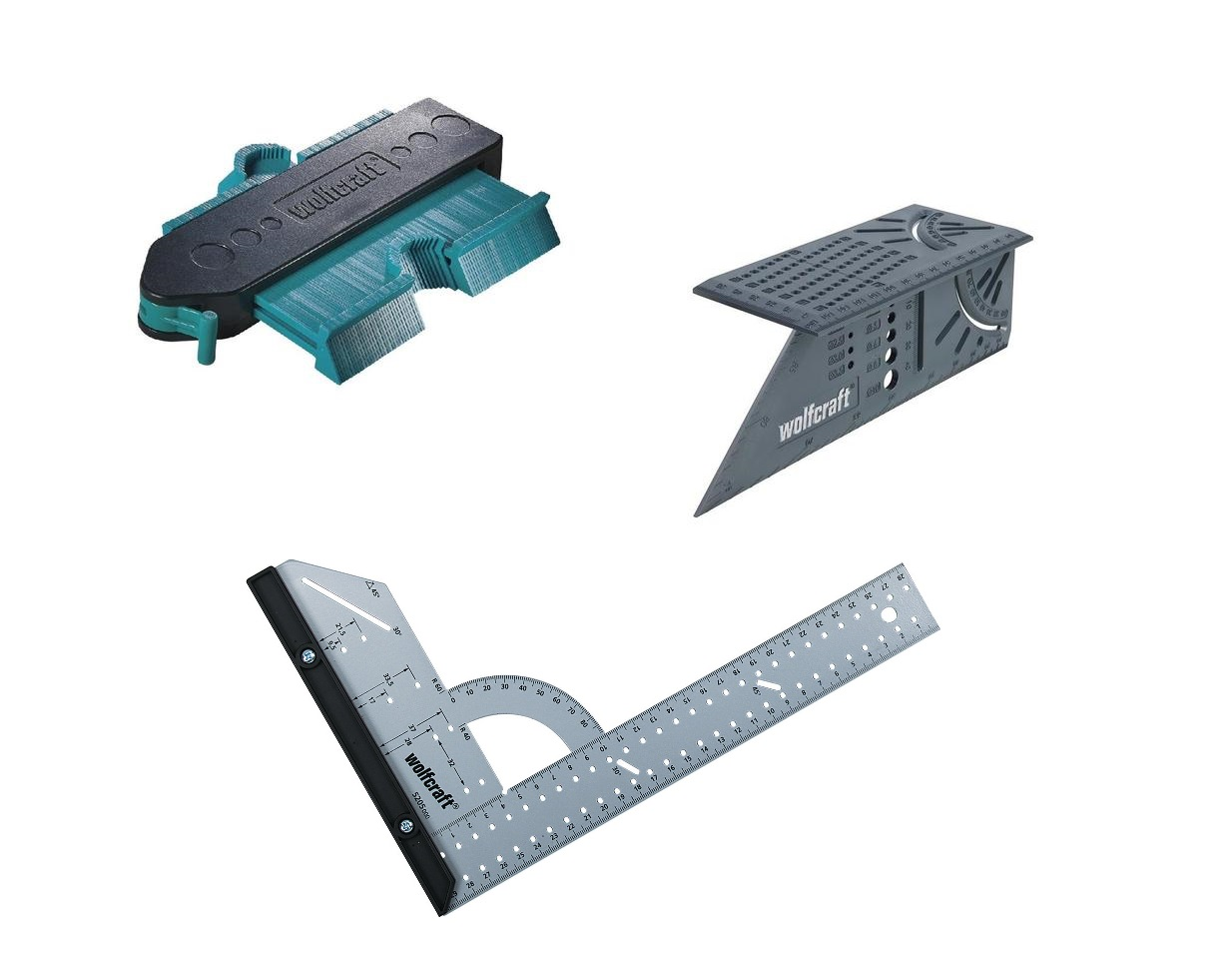 Wolfcraft sada pre presnú montáž - uholník, obrysové šablóna, 3D uholník 5205000+6949000+5208000