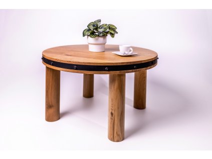 Dubový konferenční stolek kulatý s kovovou pásovinou - Šimek interier