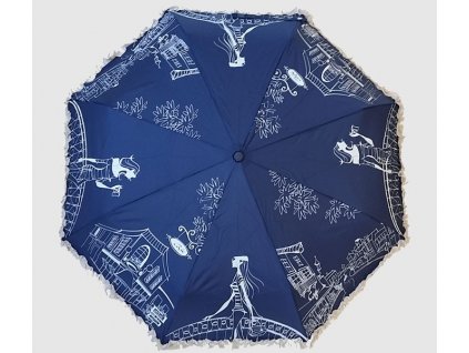 dámský skládací deštník s volánkem modrý