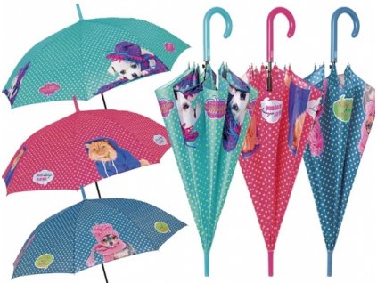Dámský holový deštník Psi, kočky puntíkaté
