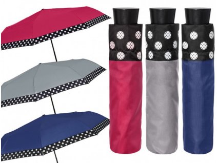 Skládací deštník manuální jednobarevný s puntíkovým lemem