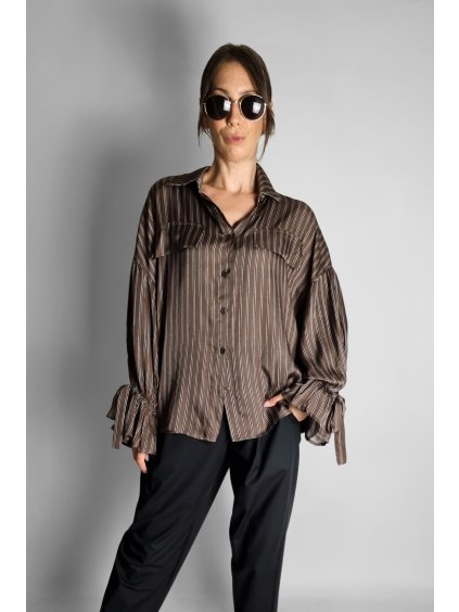 Košile Brown Stripe Oversize– Elastic Cuff