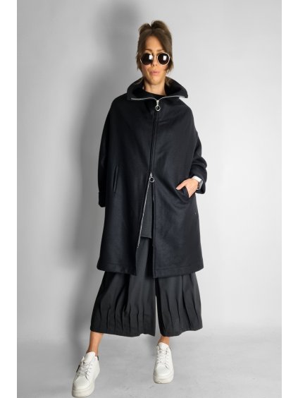 Vlněný krátký kabát s vysokým stojáčkem Black