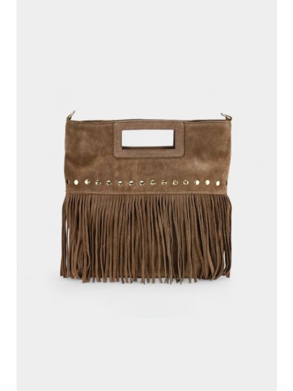 Kožená taška s třásněmi Taupe Scuro