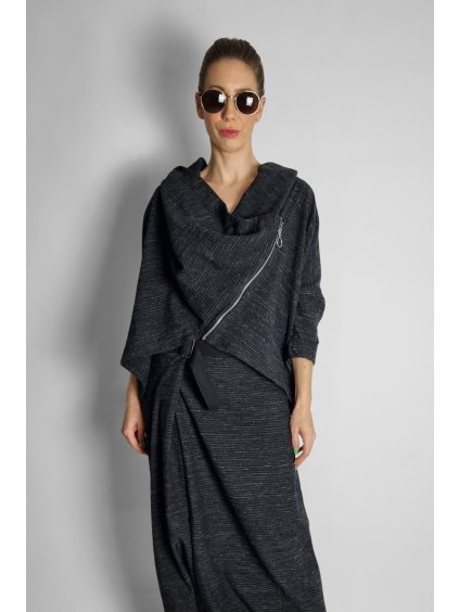 Lehká bunda s bočním zipem Melange Dark grey