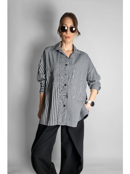 Oversize košile s proužky Black | Grey