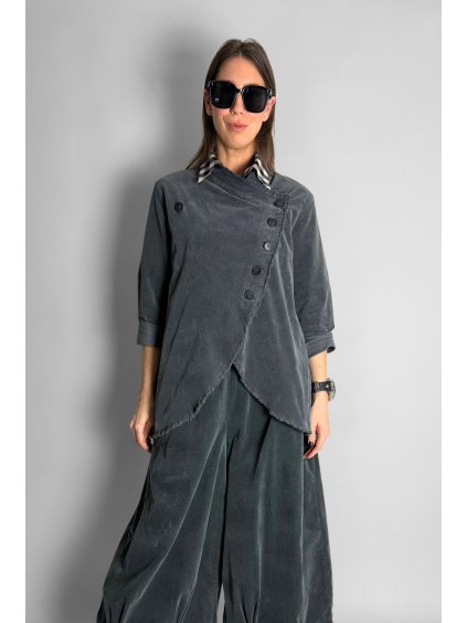 Asymetrická sametová bunda Grey