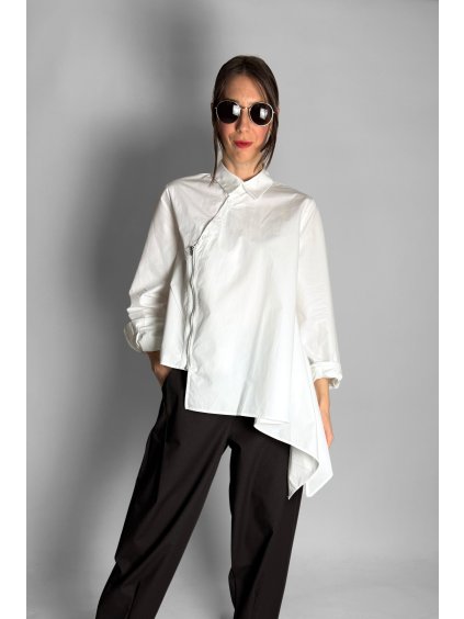 Asymetrická košile se zipem White