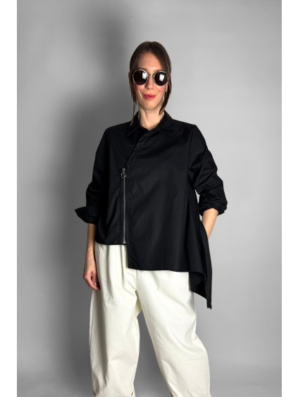 Asymetrická košile se zipem Black