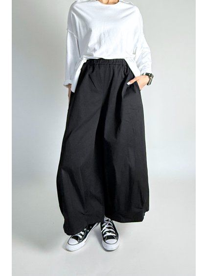 Kalhoty Cotton Folded Detail Black