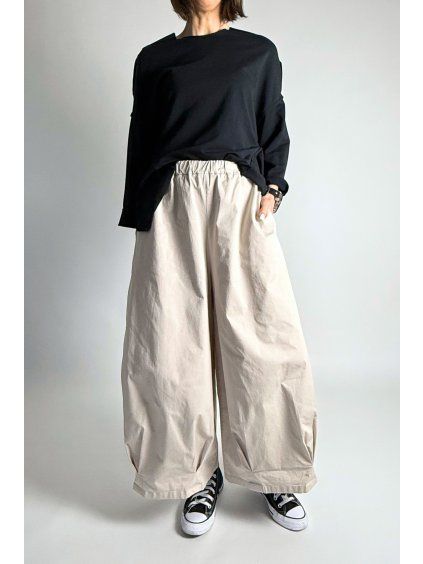 Kalhoty Cotton Folded Detail Beige