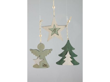 Hviezda,srdce,strom LS zelené 12cm set/3