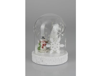 Sklenená kupola snehuliak led 18cm