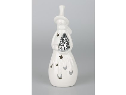 Porcelánový snehuliak svietnik 25cm