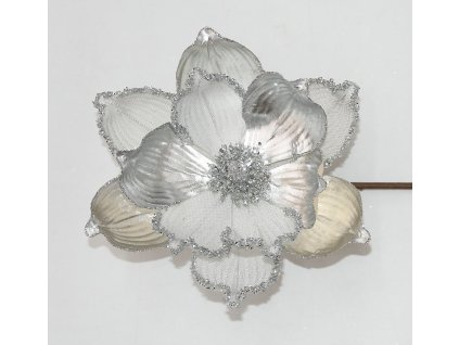 Dekoračný kvet strieborný 23cm