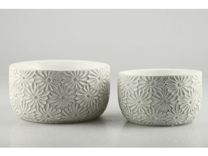 Cementový kvetináč biely set/2 pr.16/21cm v.10/11cm