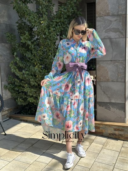 Šifónové šaty Flowers modré