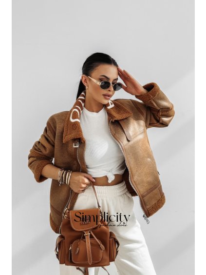 Kožušinová bunda Olavoga Lennox camel (Veľkosť L)