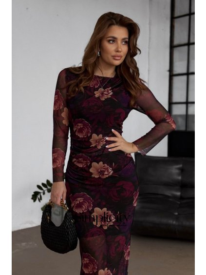 Šaty La Balanica  LUSH - burgundy flowers (variant S/M)