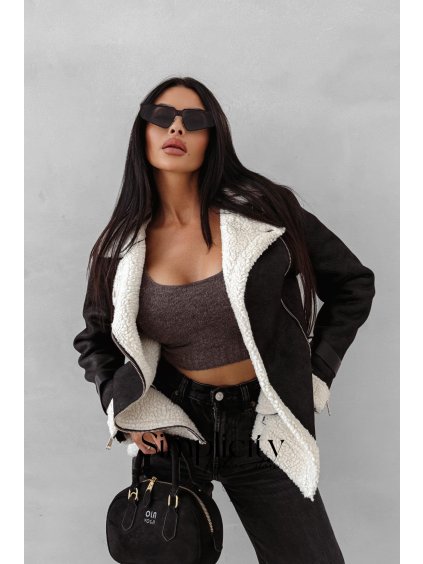 Kožušinová bunda Olavoga Siin čierna (Veľkosť M)