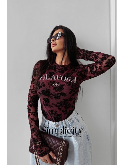 Krajkové tričko Olavoga Sepia burgundy (Veľkosť S)