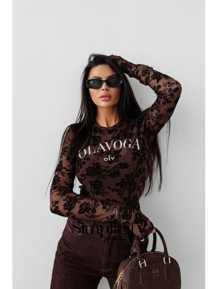 Krajkové tričko Olavoga Sepia hnedá (Veľkosť S)