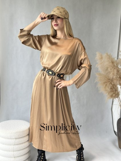 Hodvábne šaty Gina zlatobéžové