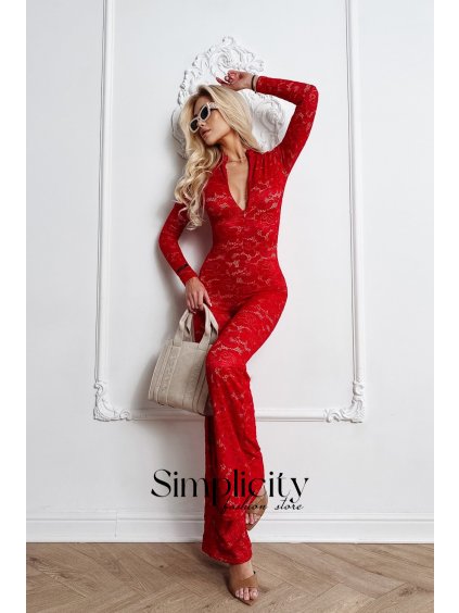 Krajkový overal Olavoga Nightfall červený (Veľkosť M)