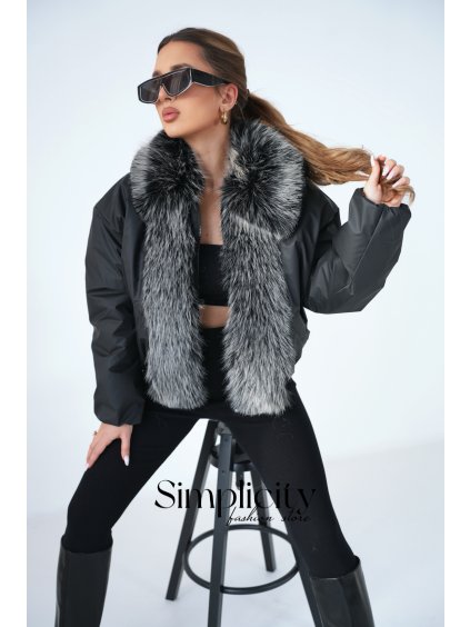 Bunda s kožušinou  BG LUXURY čierna (Rozmiar S)