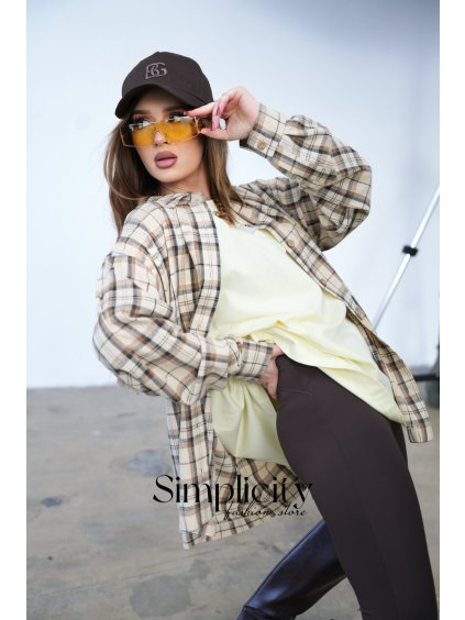 Košeľa BG PATTERN béžová káro (Rozmiar UNISIZE)