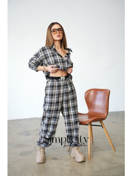 Nohavice  BG FRIDAY čierne káro (Rozmiar S)