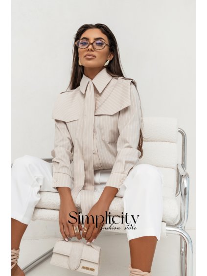 Košeľa La Balancia MILO béžová pásik (variant S)