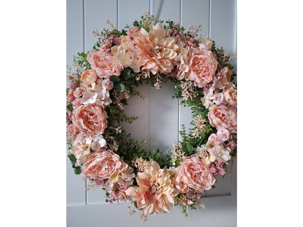 Celoroční věnec romantický shabby chic, provence losos