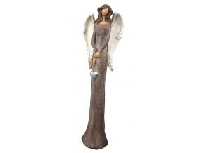Anděl soška hnědý třpytivý 40cm vintage patina