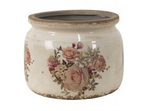clayre eef bloempot binnen 6ce1419l o 2015 cm roze beige keramiek rond bloemen plantenpot